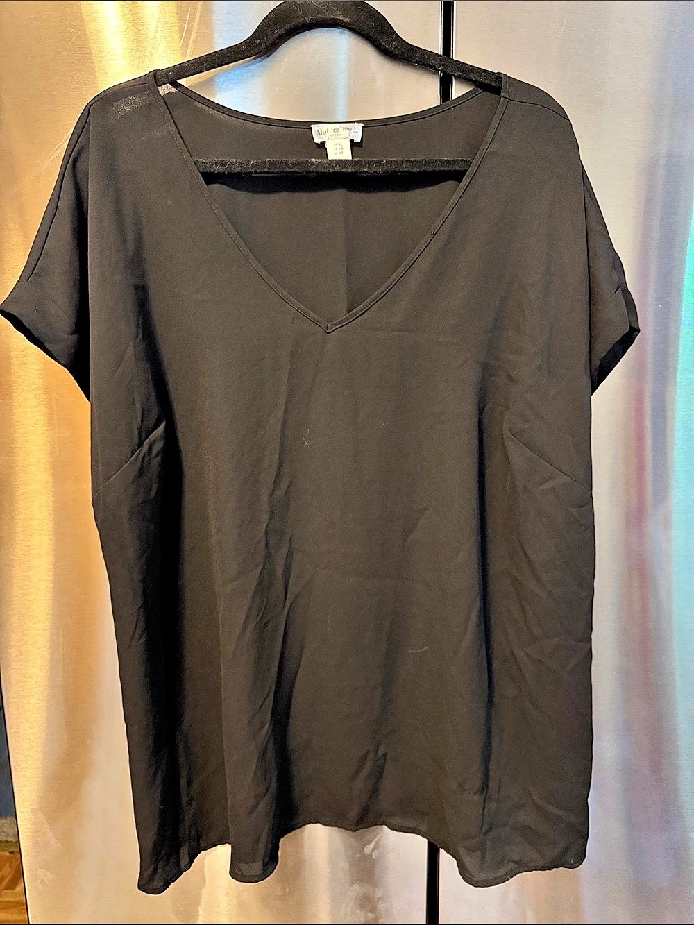 Motherhood Maternity V-Neck Short Sleeve Maternity Blouse Black XL